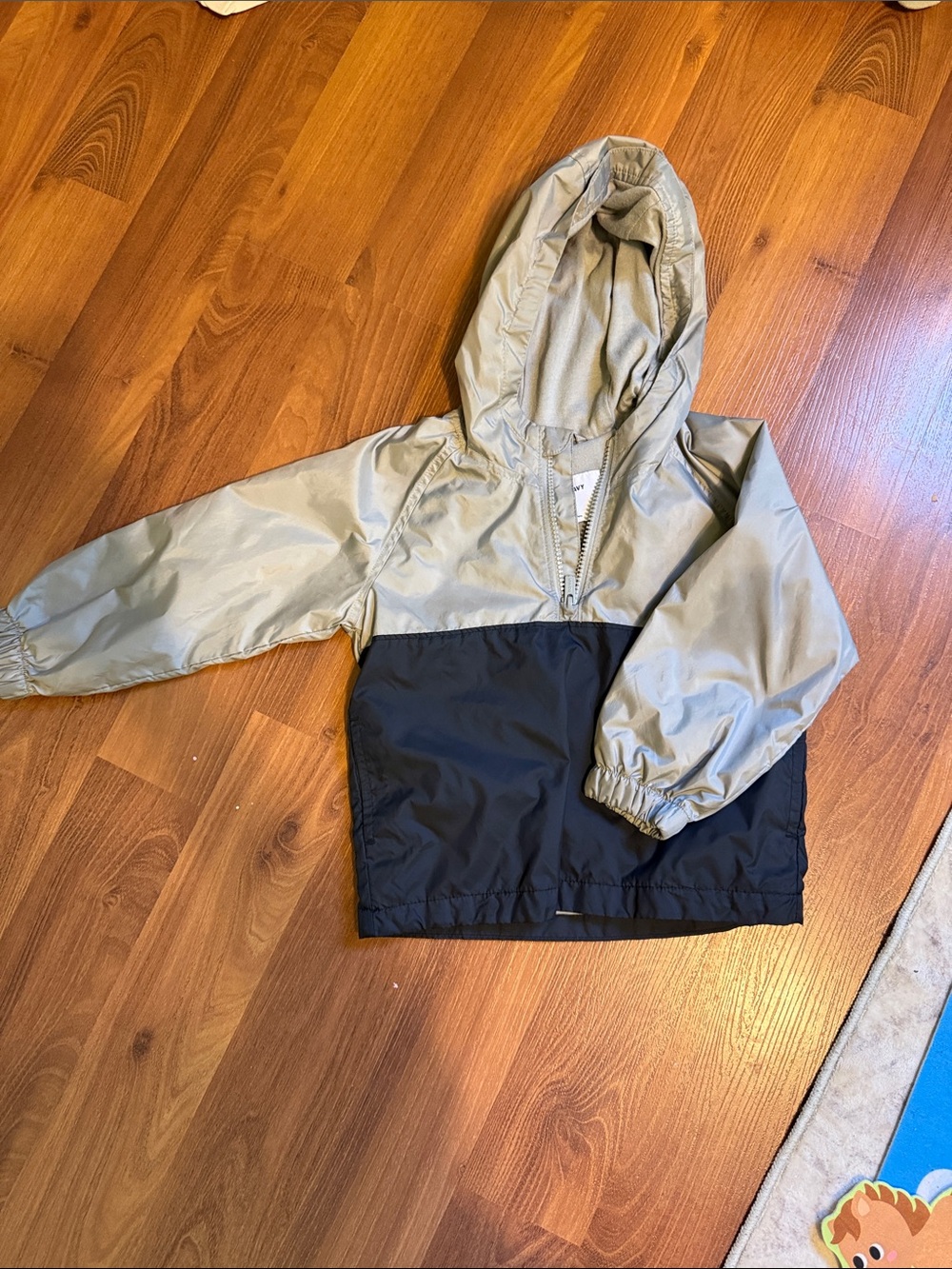 Kids Two-Tone 1/4 zip Hooded Windbreaker Jacket - Gray and Navy